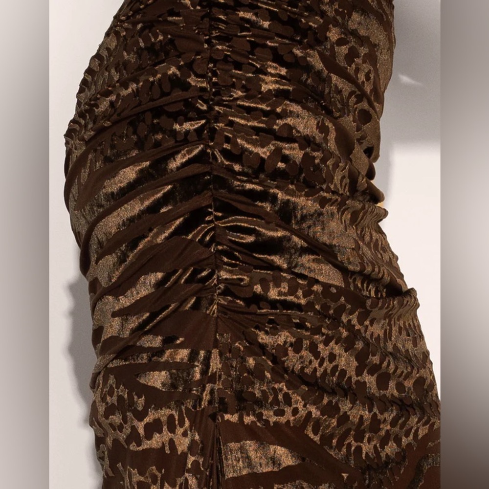 Long Sleeve Brown Velvet Ruched Maxi Dress - Picture 4 of 8